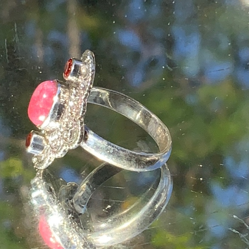 PINK THULITE & GARNET 925 STERLING SILVER RING, SIZE 7. - Picture 5 of 13
